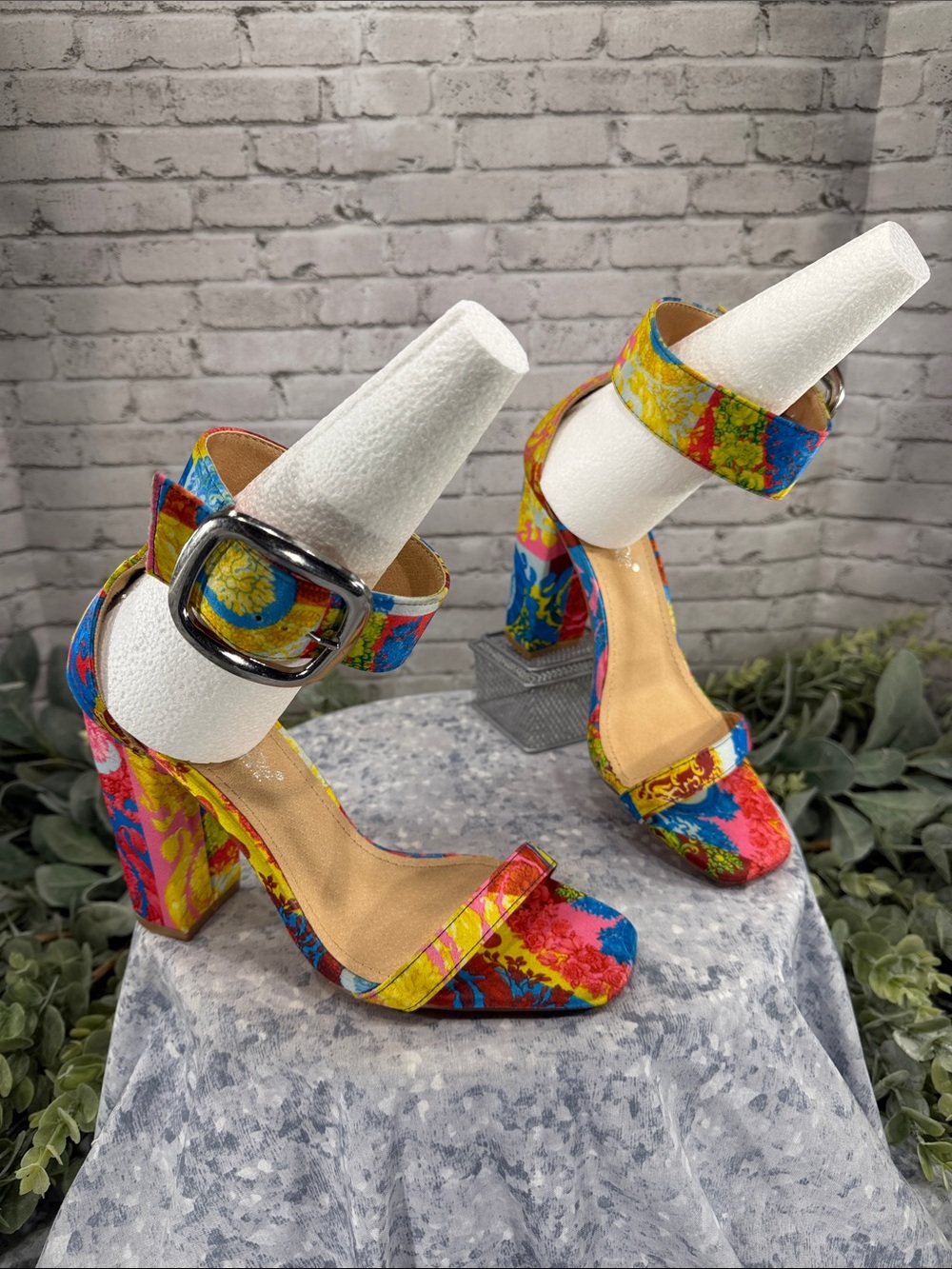 CATHY DIN “Gilala” Silk Fabric Multicolor 4.5” High-Heel Fashion Sandals WMS 8M